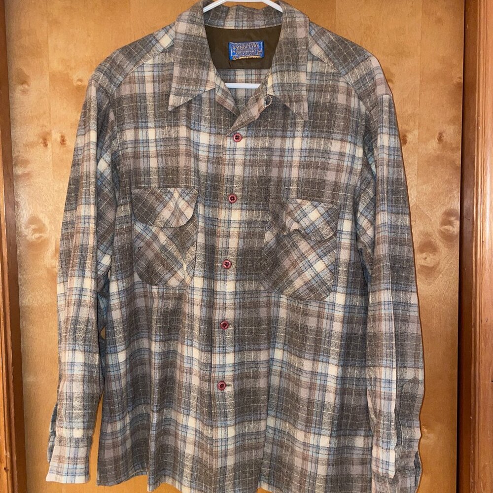 Pendleton Flannel Brown & Tan Men's XL 100% Pure Virgin Wool
